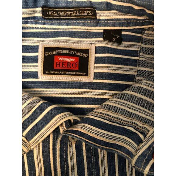 Wrangler Hero blue and white striped button down long sleeves - Picture 3 of 8